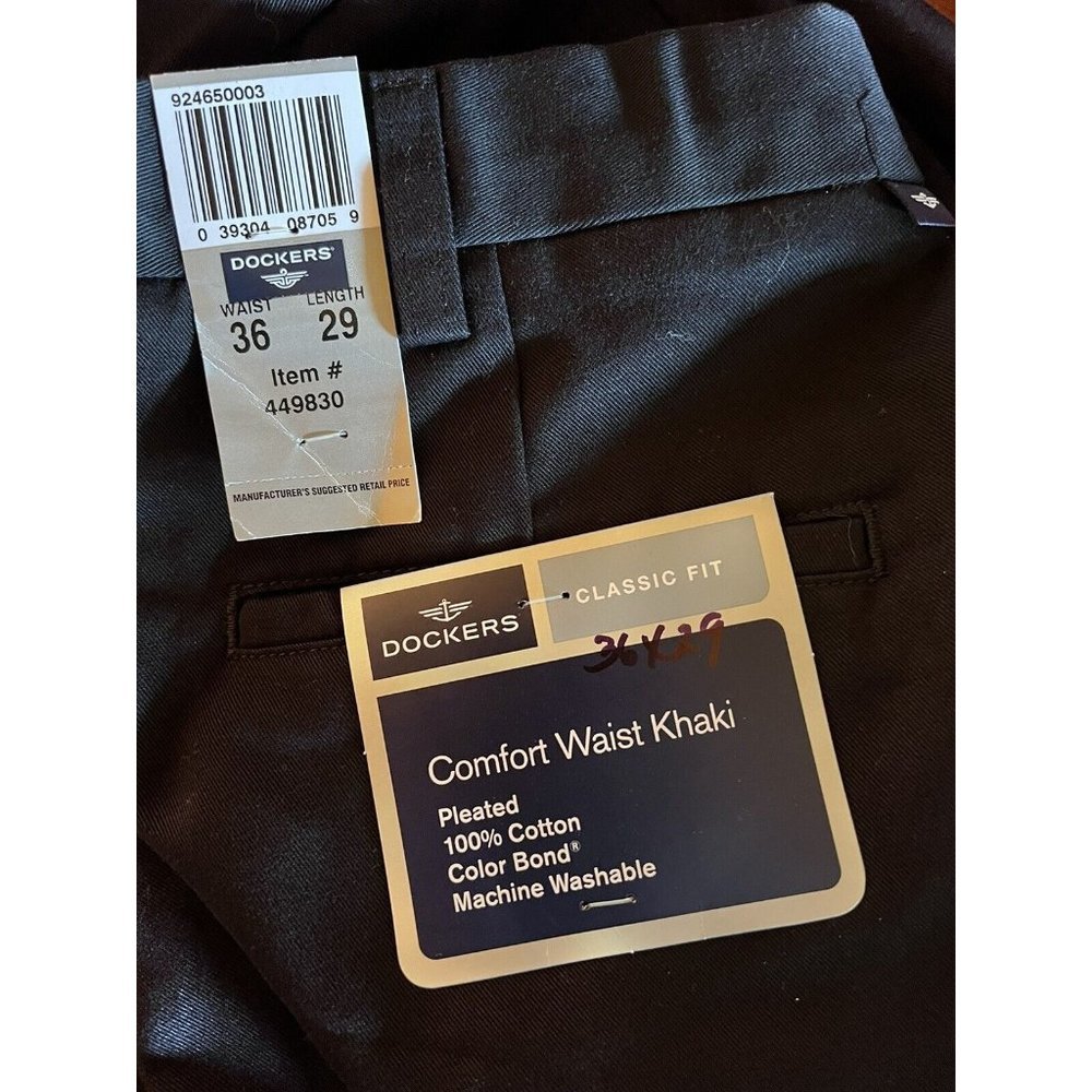 DOCKERS NEW 36x29 (28) Mens Black Comfort Waist Khaki Pleated Dress Pants NWT - Picture 9 of 11